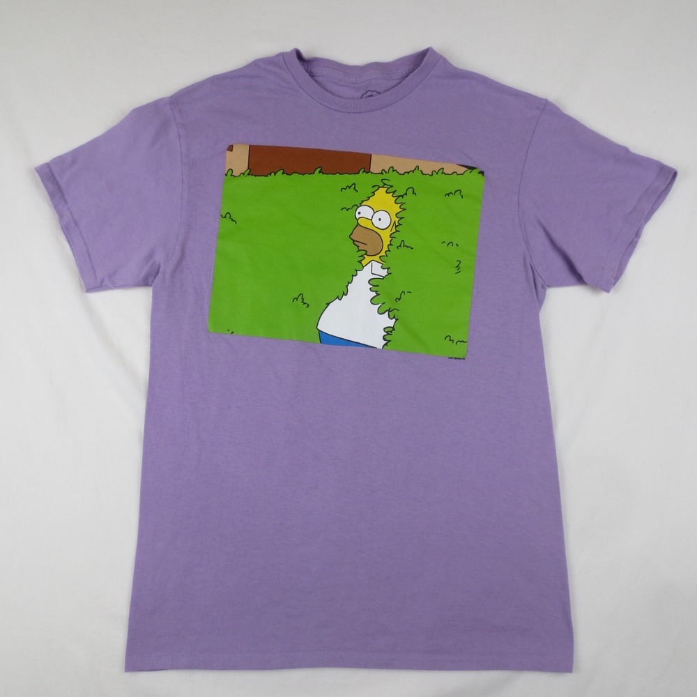 The Simpsons T Shirt Mens M Purple Homer Simpson Hide In Bush Shrub Graphic Tee